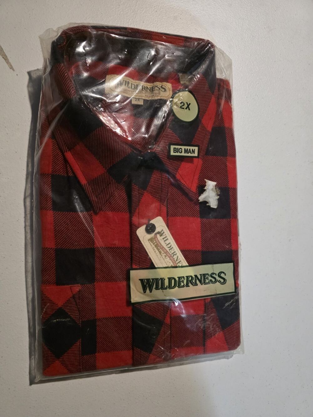 Vtg Flannel Shirt XXL Big men Original pkg Wilderness Red Plaid button